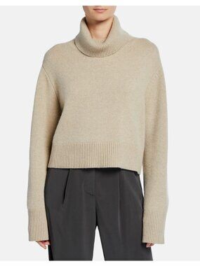 CO Essentials Boxy Cropped Cashmere Wool Turtleneck Sweater Sand Womens S